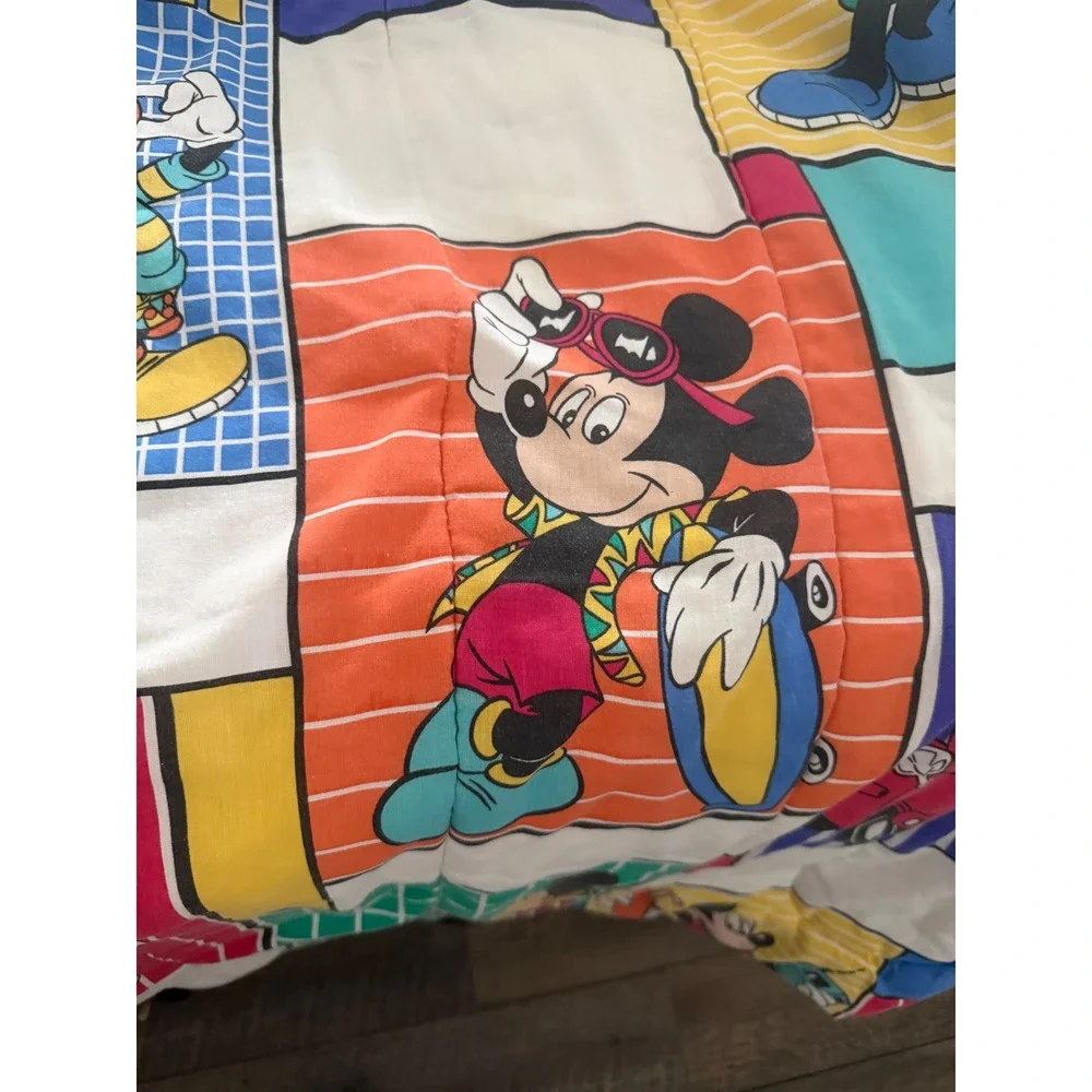 2 Vintage 90s Mickey Mouse Disney Comforter Colorful Retro Grid Print twin